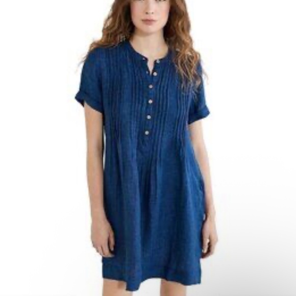 Faherty linen Blue Basketweave Hana dress - Picture 1 of 11
